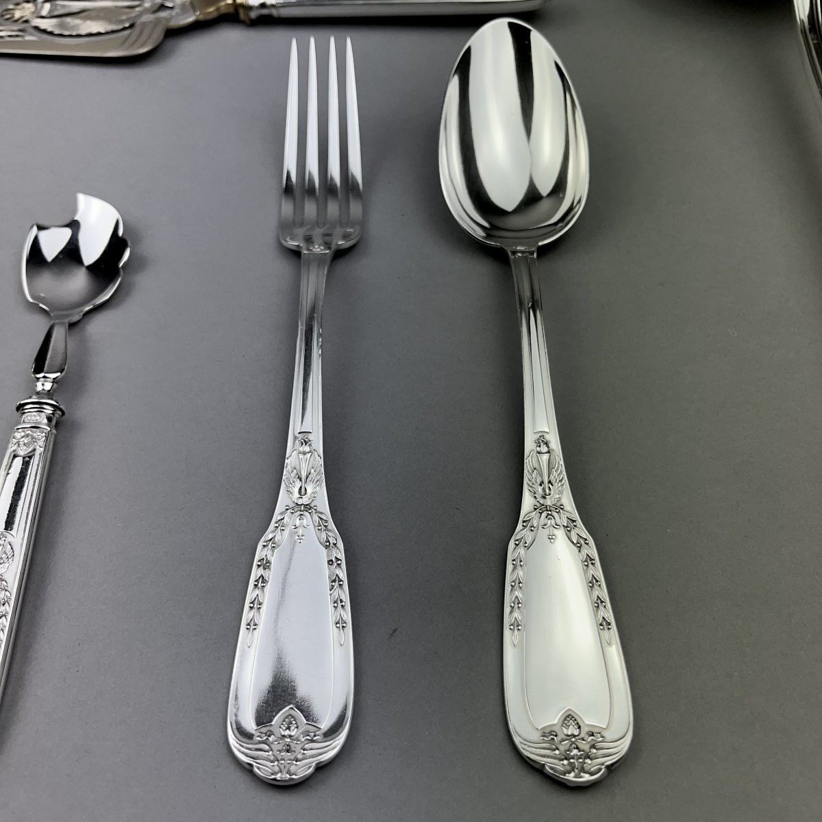 Solid Silver Cutlery Set By Ravinet d'Enfert In Paris.-photo-3