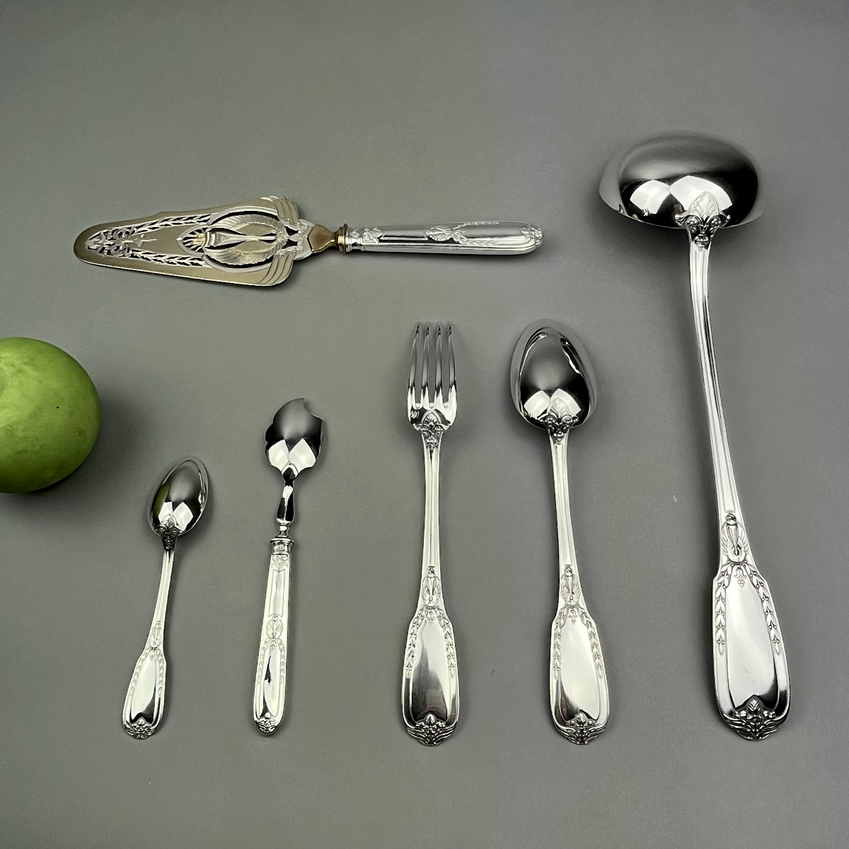 Solid Silver Cutlery Set By Ravinet d'Enfert In Paris.