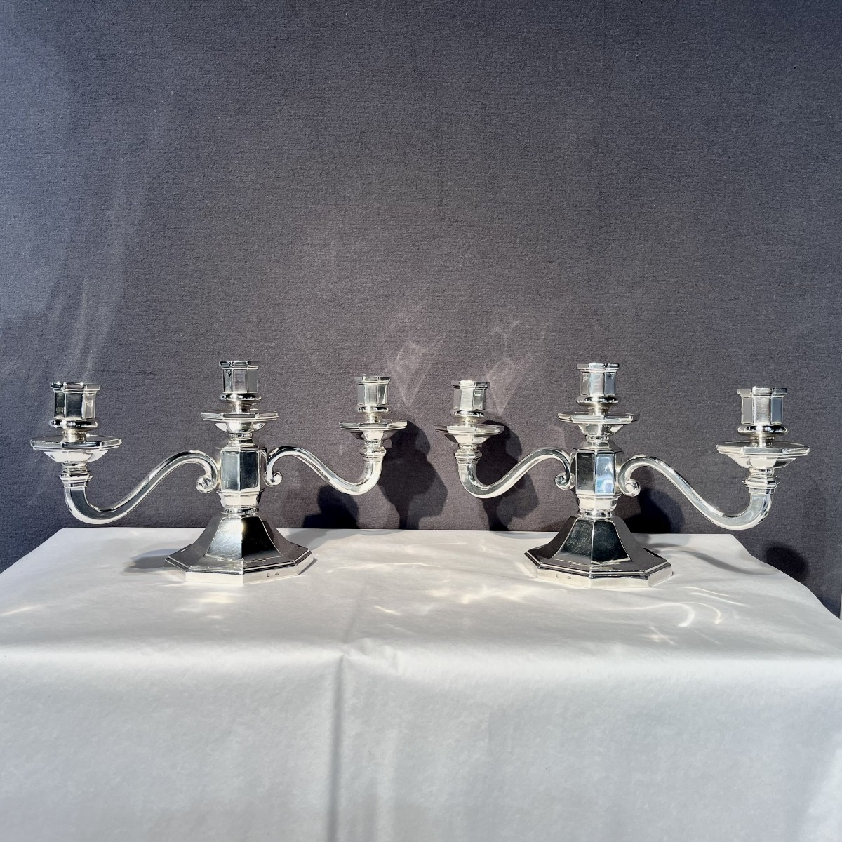 Pair Of Solid Silver End Tables, Art Deco Period In Paris.