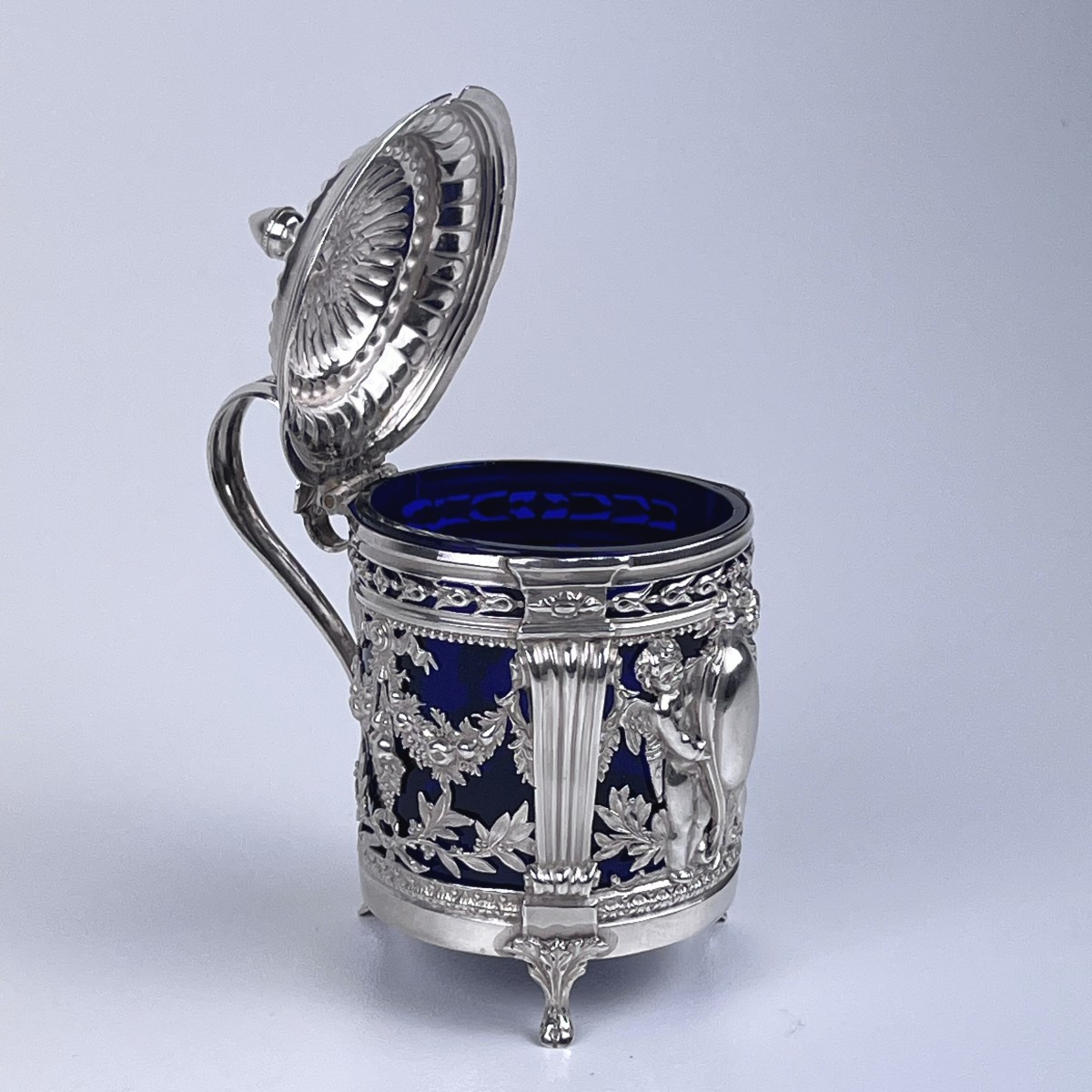 Moutardier en argent massif, d'époque Louis XVI à Paris par Grimpelle.-photo-4