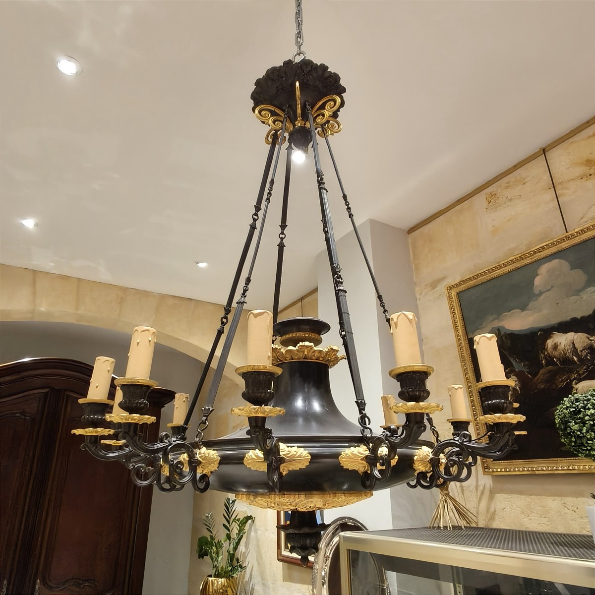 Lustre d'époque restauration à 12 lumières.-photo-2