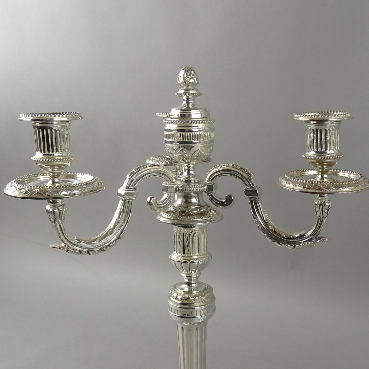 Paire De Chandeliers En métal argente de style Louis XVI-photo-7