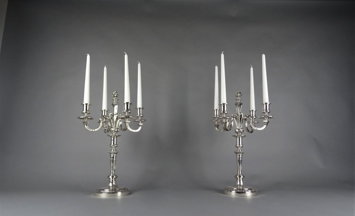 Pair Of Silver Bronze Candlesticks - Christofle - Napoleon III.-photo-3