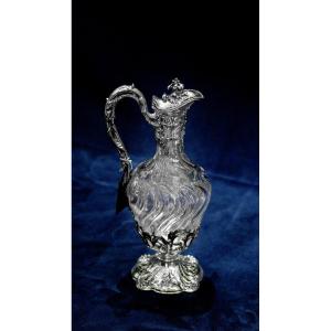 Ewer In Solid Silver And Crystal. 