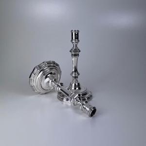Pair Of Silver Candlesticks, Bayonne 1756 By Joseph Becane.