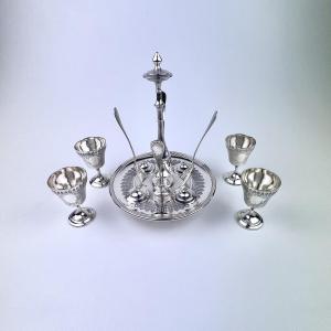 Solid Silver Egg Cup Holder By Ernest Compère In Paris From 1868 To 1888.