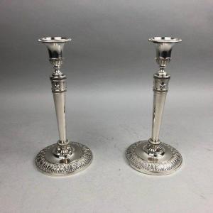 Pair Of Empire Period Silver Candlesticks, Paris.