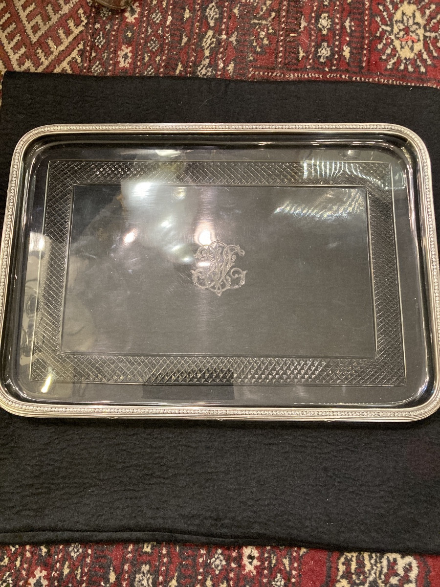 Plateau cristal cerclé argent massif Minerve Odiot -photo-2