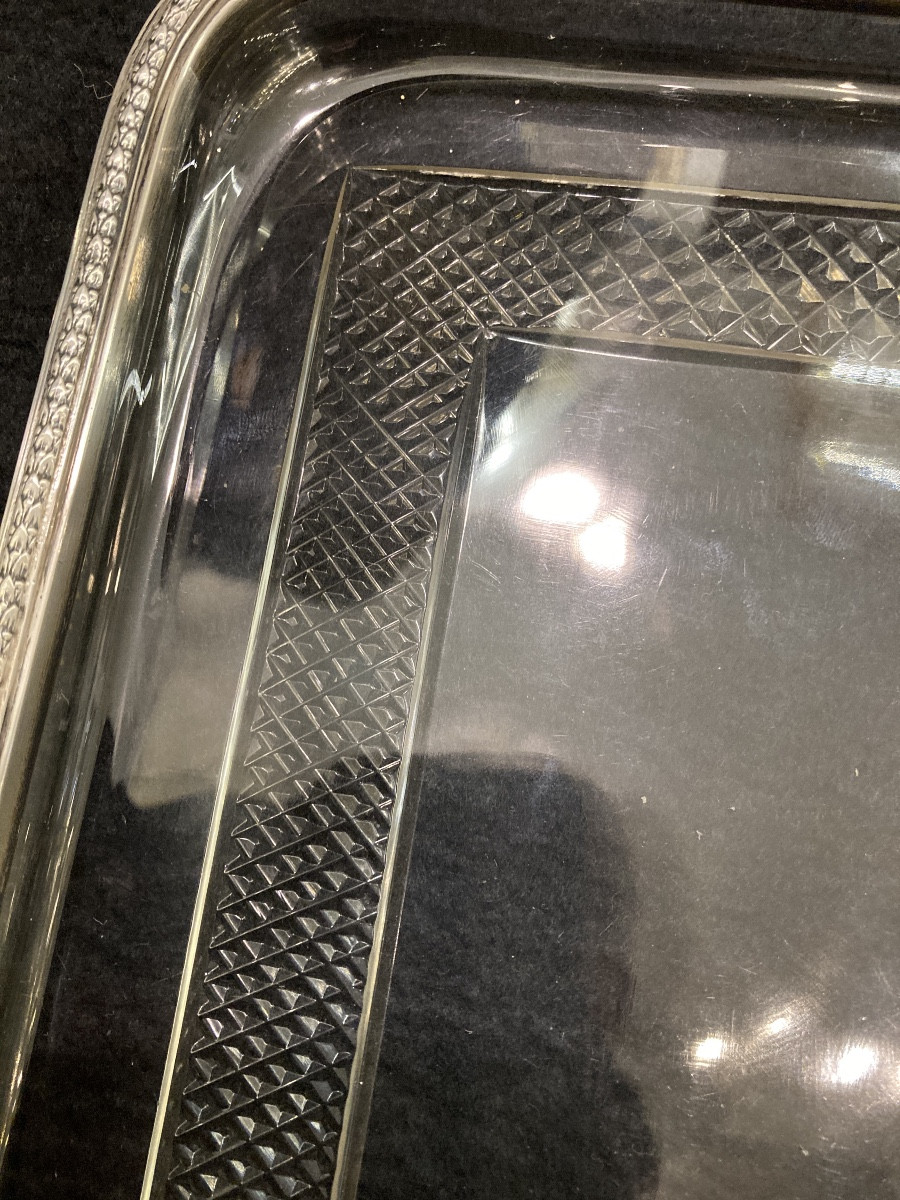 Plateau cristal cerclé argent massif Minerve Odiot -photo-2