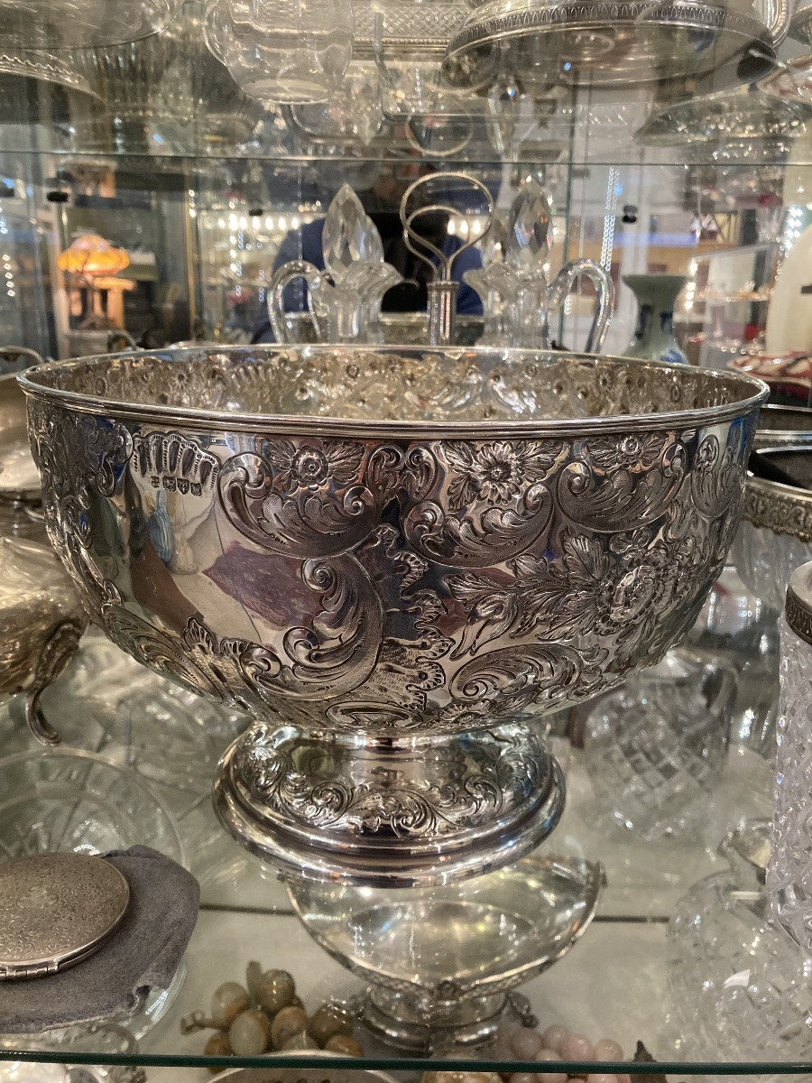 English Solid Silver Salad Bowl -photo-8