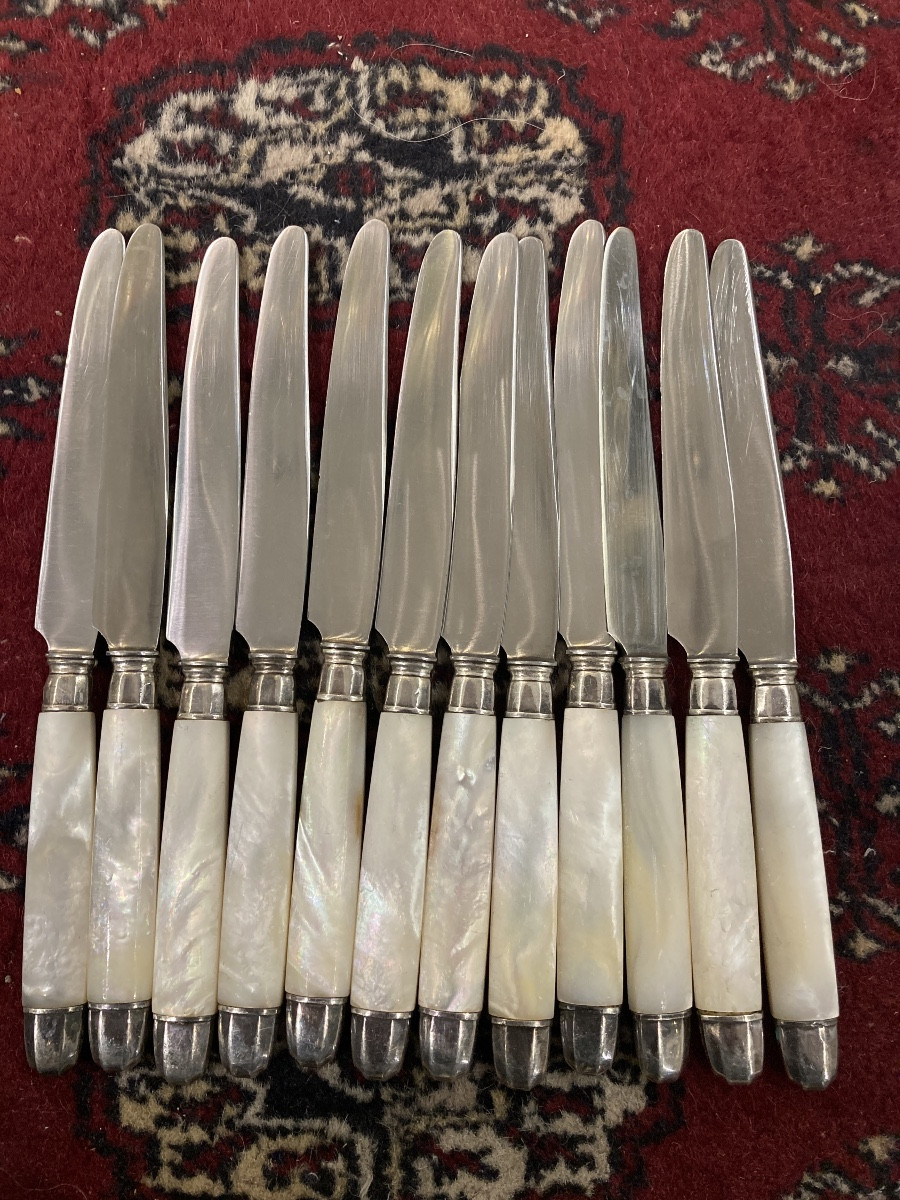 Série de couteaux nacre virole argent en parfait état -photo-2