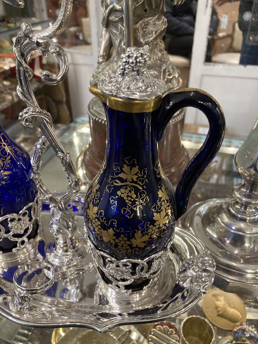 19th Century Solid Silver Oil Cruet With Its Bottles And Stoppers -photo-3