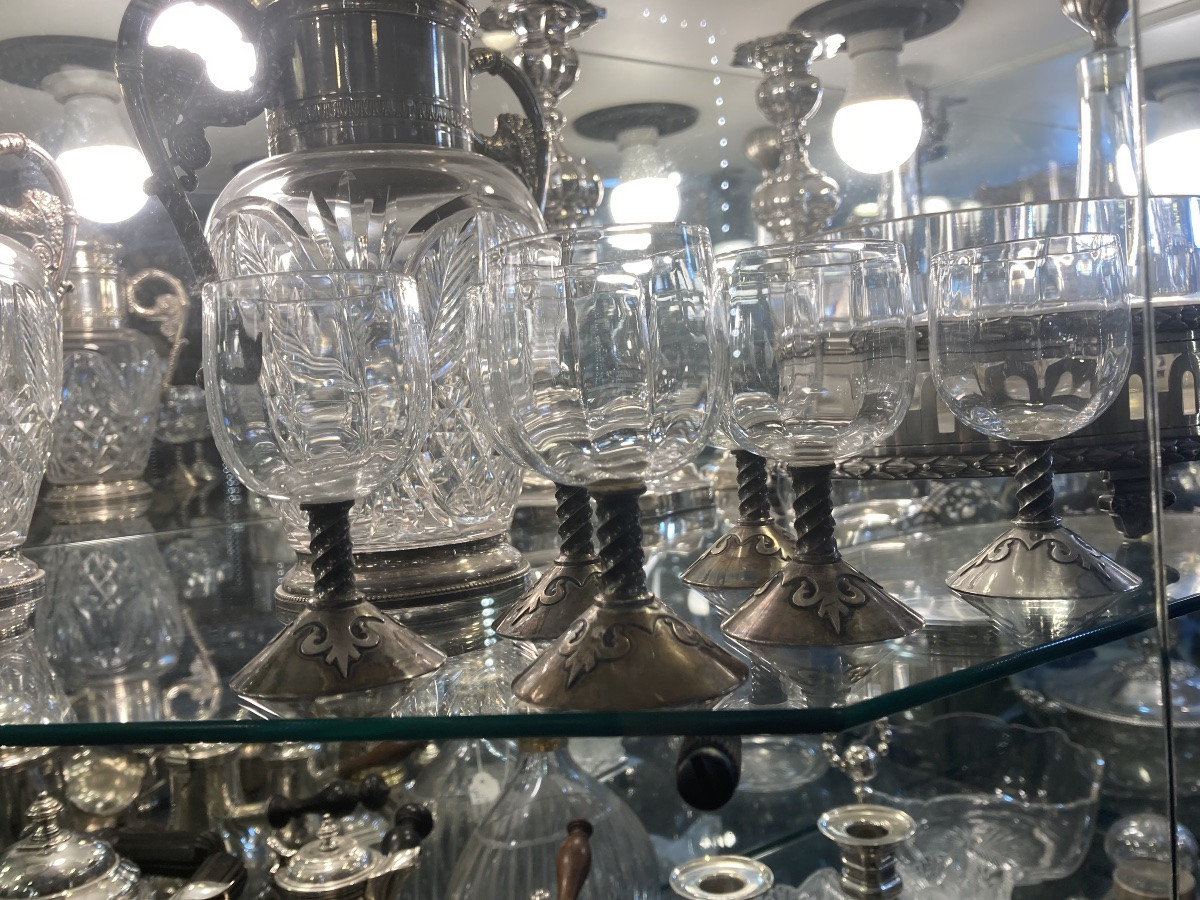 Verre à porto cristal pieds argent massif de Cardeillac fer de lance-photo-2