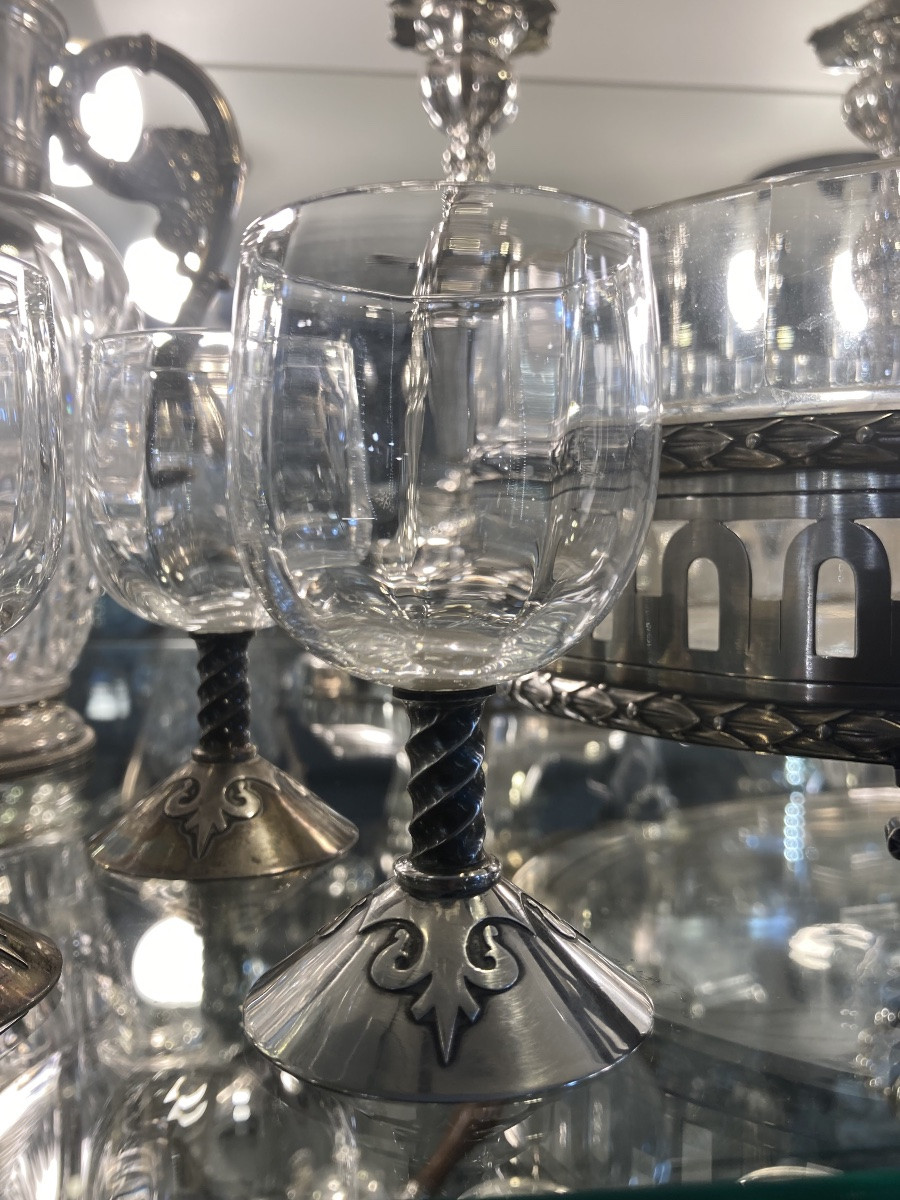 Verre à porto cristal pieds argent massif de Cardeillac fer de lance-photo-3