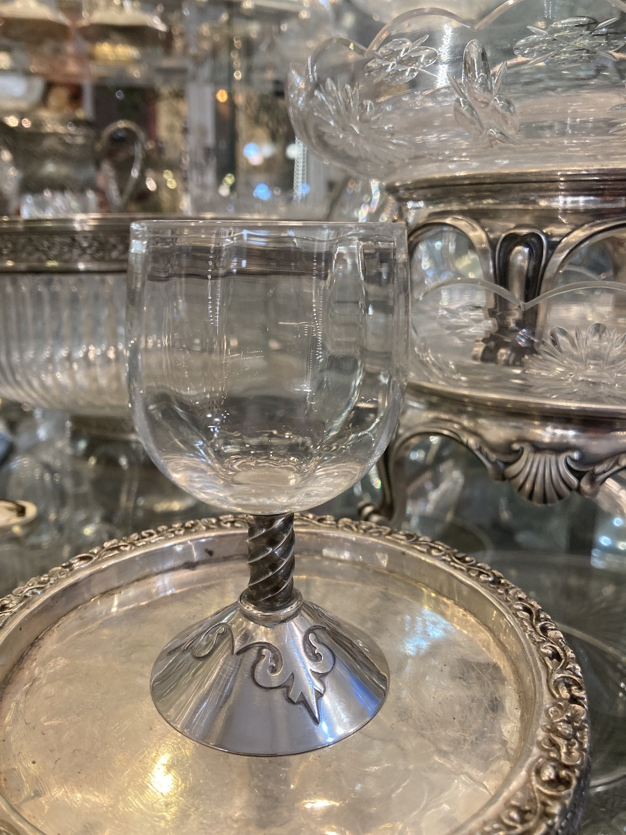 Verre à porto cristal pieds argent massif de Cardeillac fer de lance-photo-5