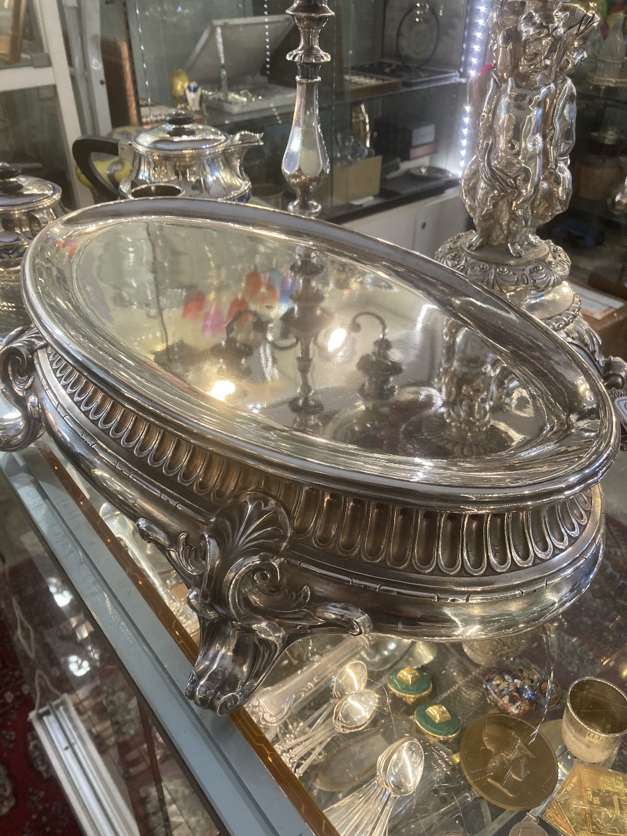 Silver-plated Metal Food Warmer, 19th Century-photo-3