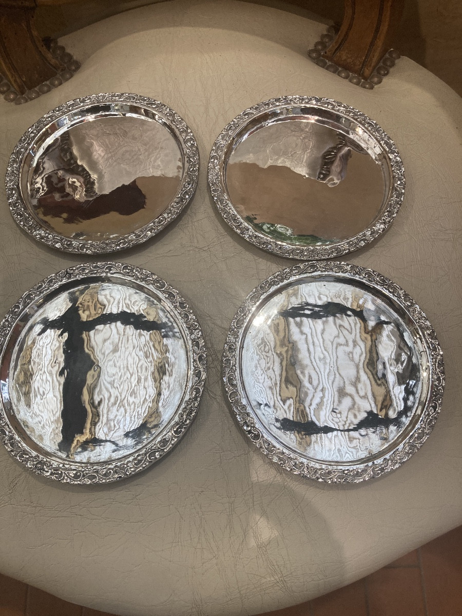 Set Of 4 Solid Silver Bottle Coasters-photo-2