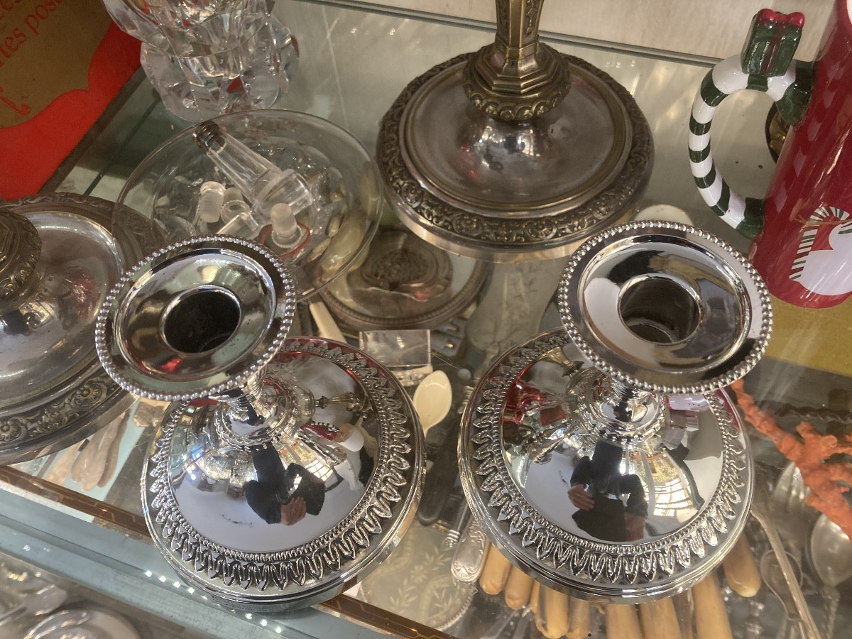 Paire de bougeoirs métal argenté -photo-3