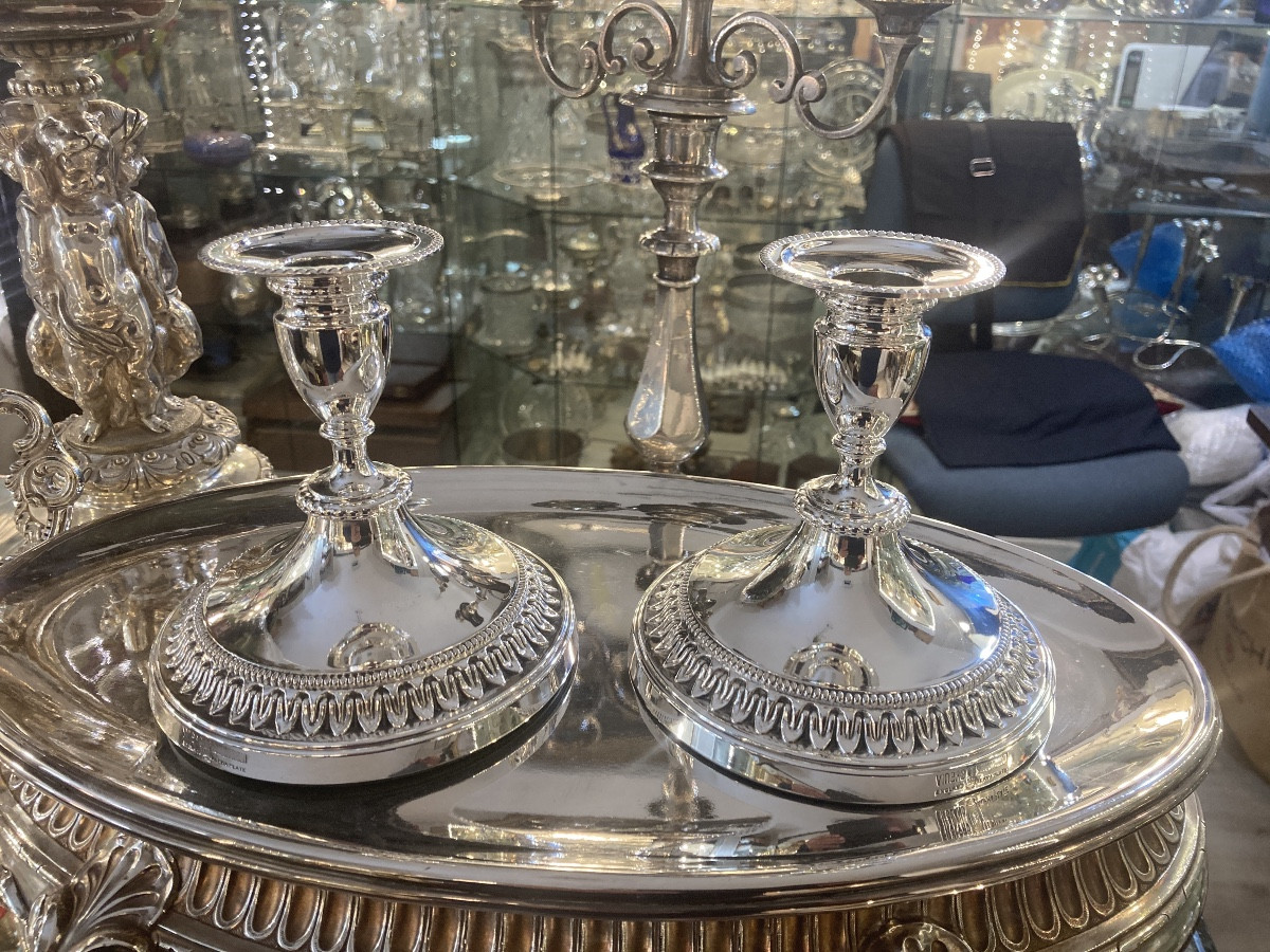 Paire de bougeoirs métal argenté -photo-1