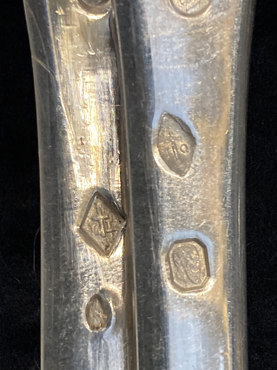 Set Of 6 Single-plate Cutlery Pieces With An Old Man Motif, In Perfect Condition. -photo-3