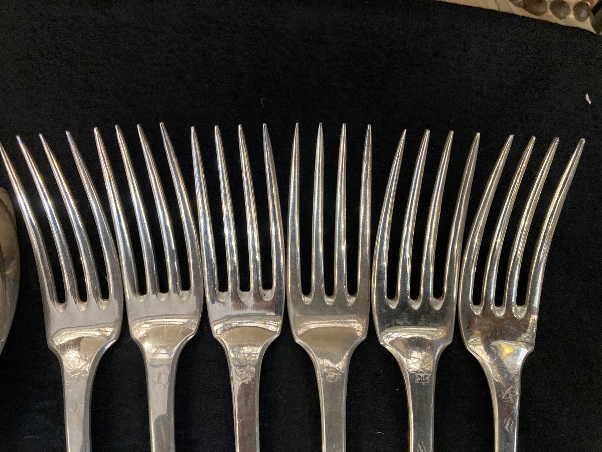 Set Of 6 Single-plate Cutlery Pieces With An Old Man Motif, In Perfect Condition. -photo-4
