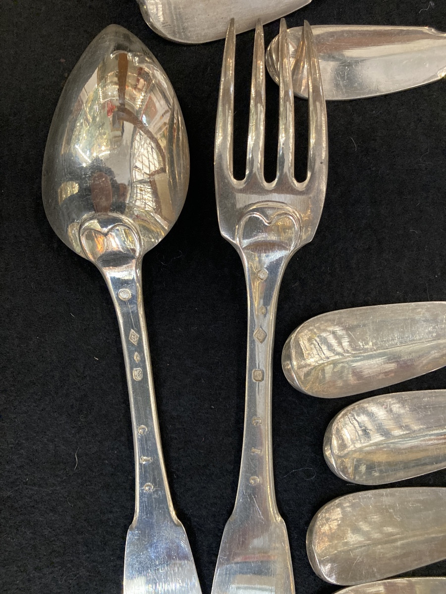 Set Of 6 Single-plate Cutlery Pieces With An Old Man Motif, In Perfect Condition. -photo-2