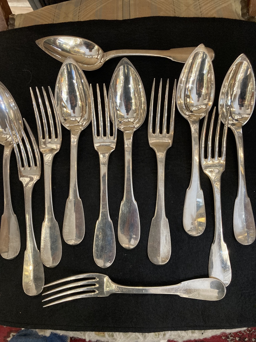 Set Of 6 Single-plate Cutlery Pieces With An Old Man Motif, In Perfect Condition. -photo-3