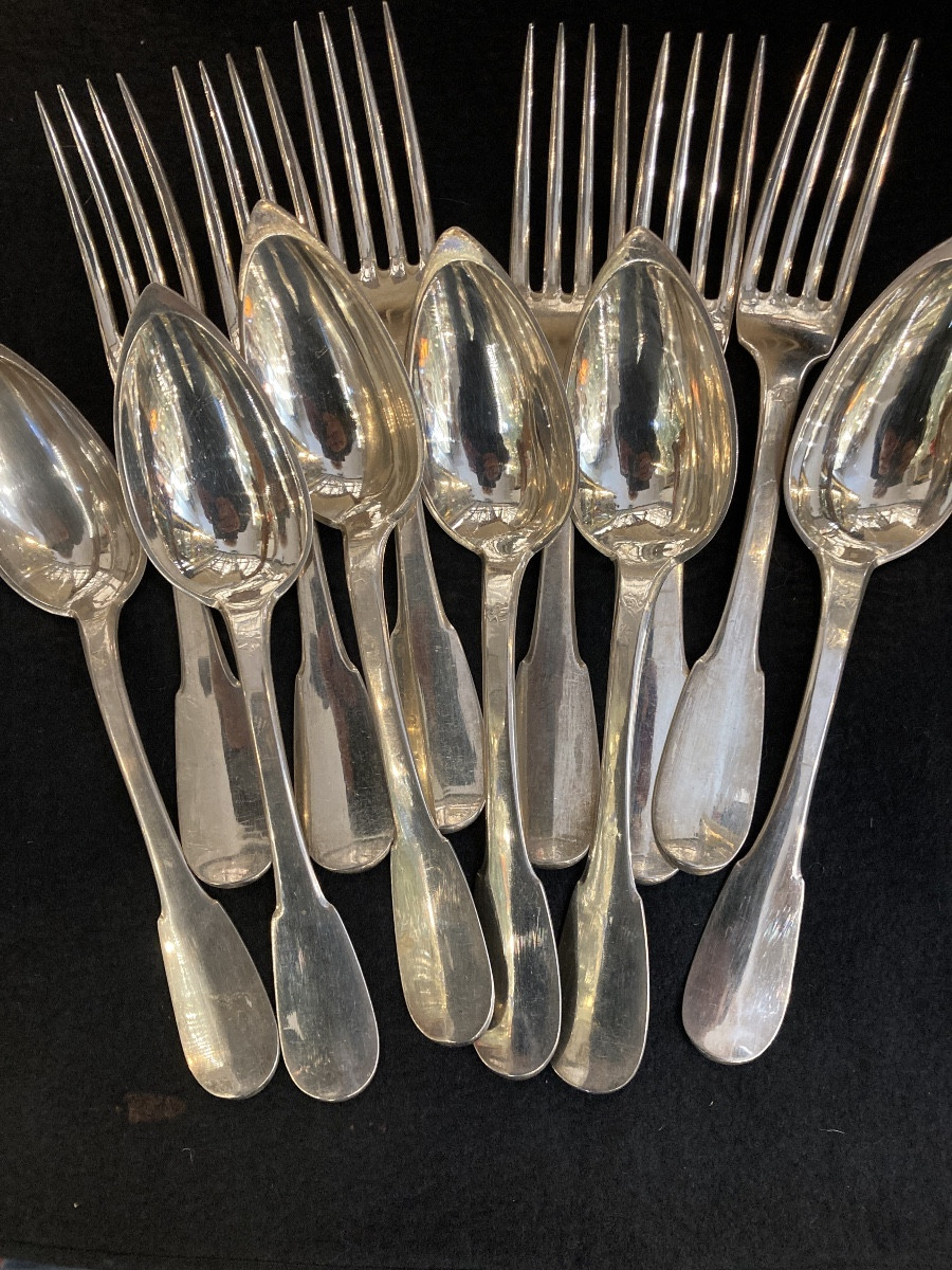 Set Of 6 Single-plate Cutlery Pieces With An Old Man Motif, In Perfect Condition. 