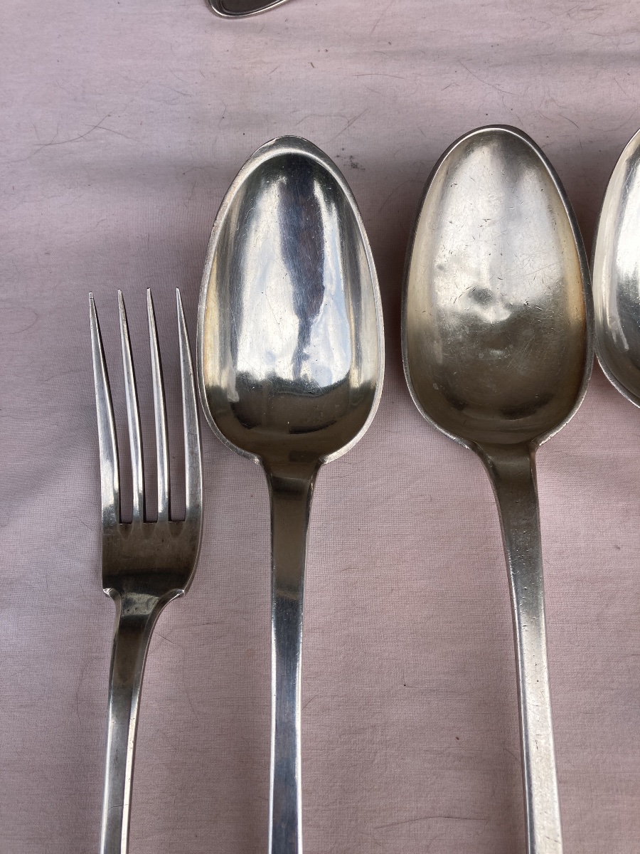 Lot à découvrir de pièces (cuillère à ragoût et fourchette)de service 18 e -photo-2