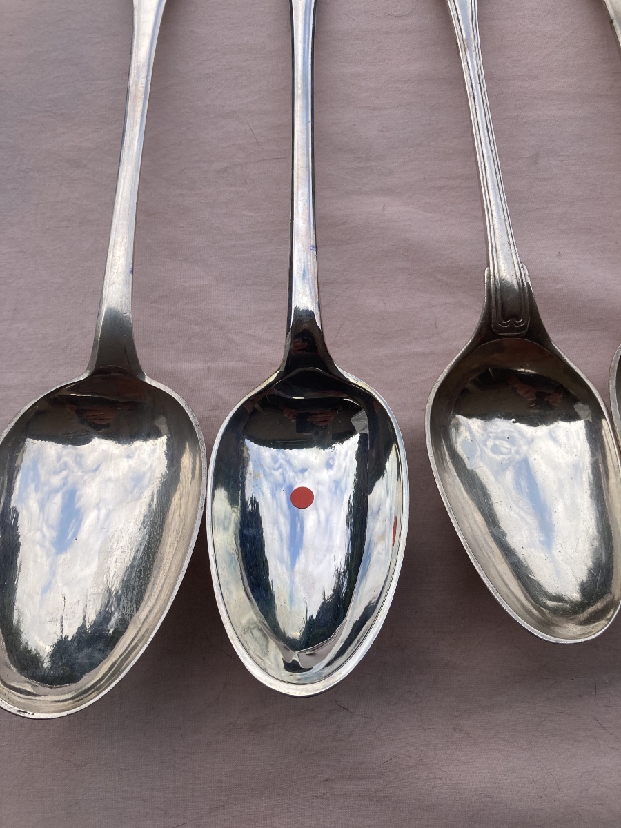 Lot à découvrir de pièces (cuillère à ragoût et fourchette)de service 18 e -photo-3