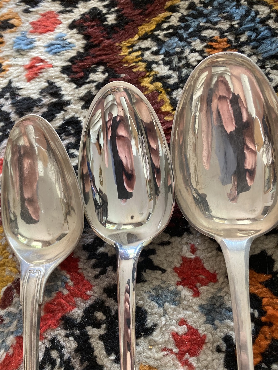 Lot à découvrir de pièces (cuillère à ragoût et fourchette)de service 18 e -photo-5