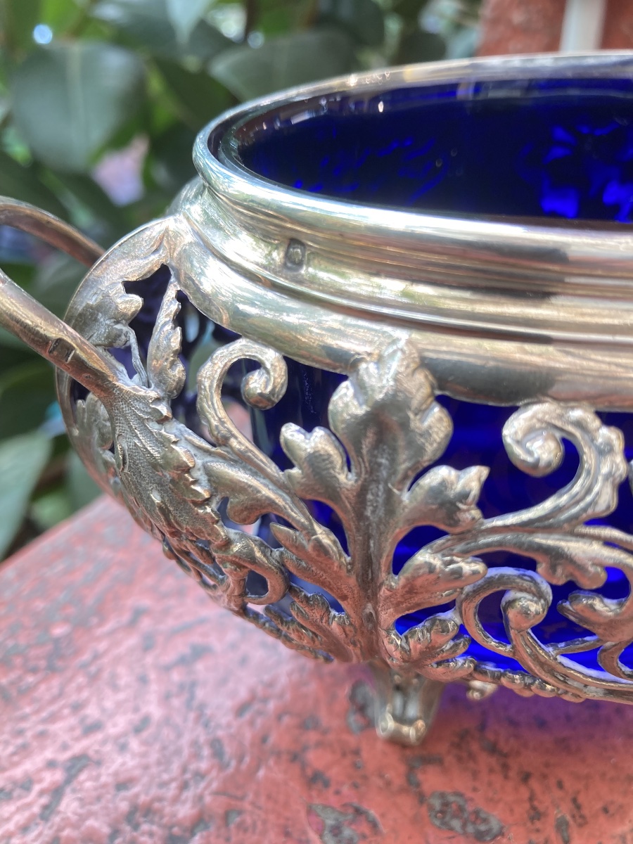 Minerve Crystal (cobalt Blue) And Solid Silver Sugar Bowl -photo-4