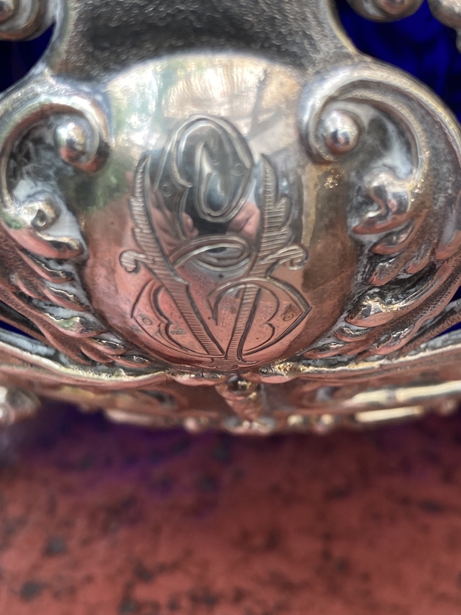 Minerve Crystal (cobalt Blue) And Solid Silver Sugar Bowl -photo-5