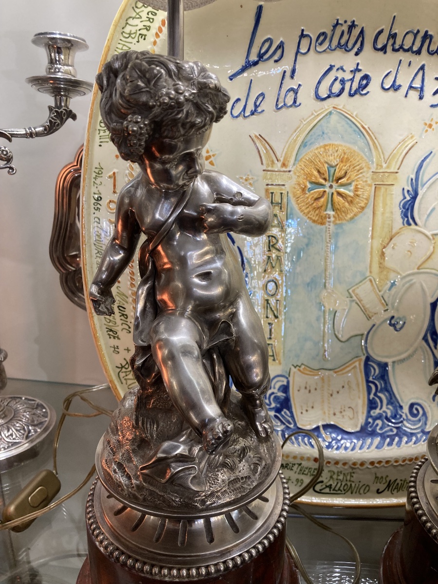 Bronze Baby Figurine Mounted As A Lamp With Lampshades-photo-4