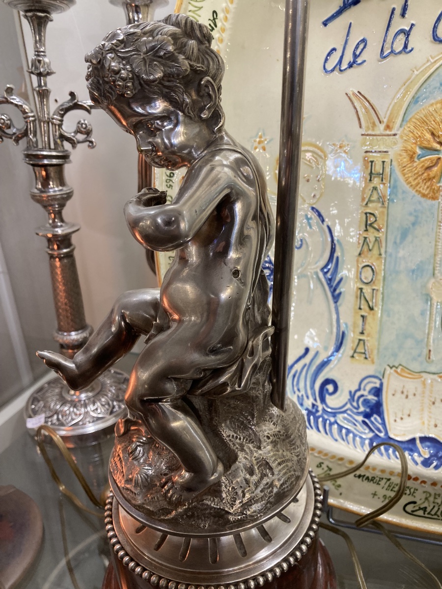 Bronze Baby Figurine Mounted As A Lamp With Lampshades-photo-3