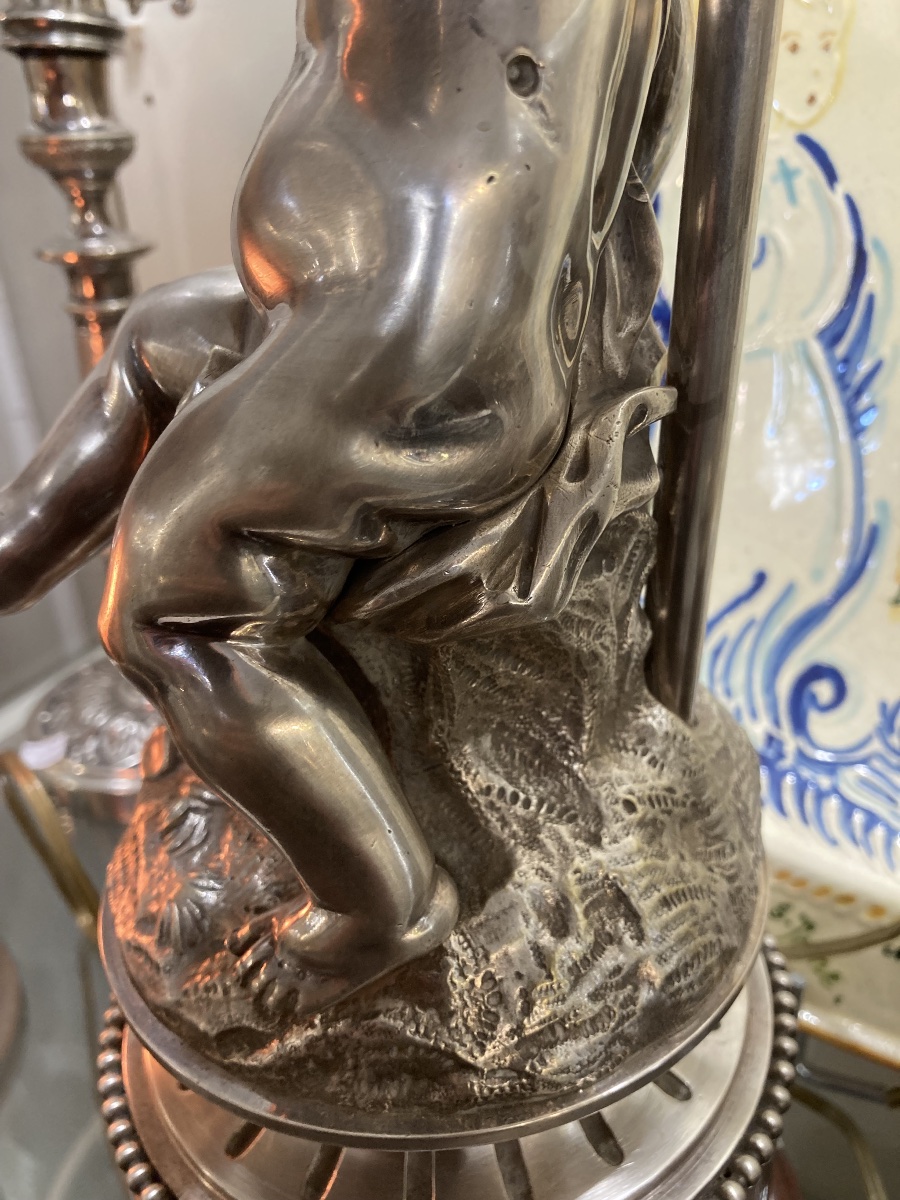 Bronze Baby Figurine Mounted As A Lamp With Lampshades-photo-6