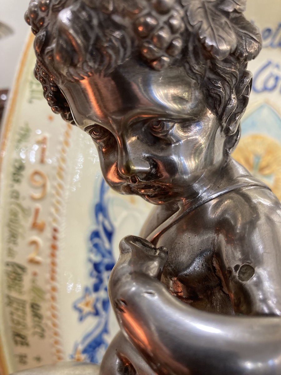 Bronze Baby Figurine Mounted As A Lamp With Lampshades-photo-7