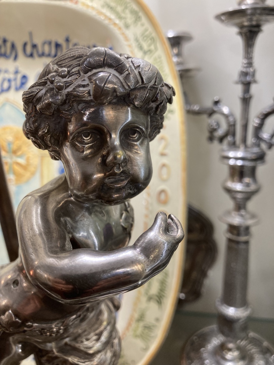 Bronze Baby Figurine Mounted As A Lamp With Lampshades-photo-8