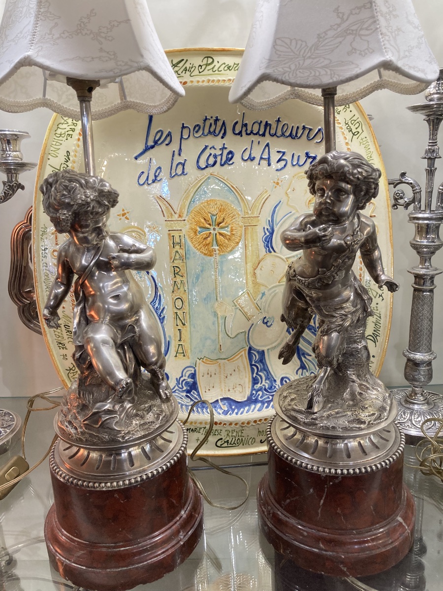 Bronze Baby Figurine Mounted As A Lamp With Lampshades