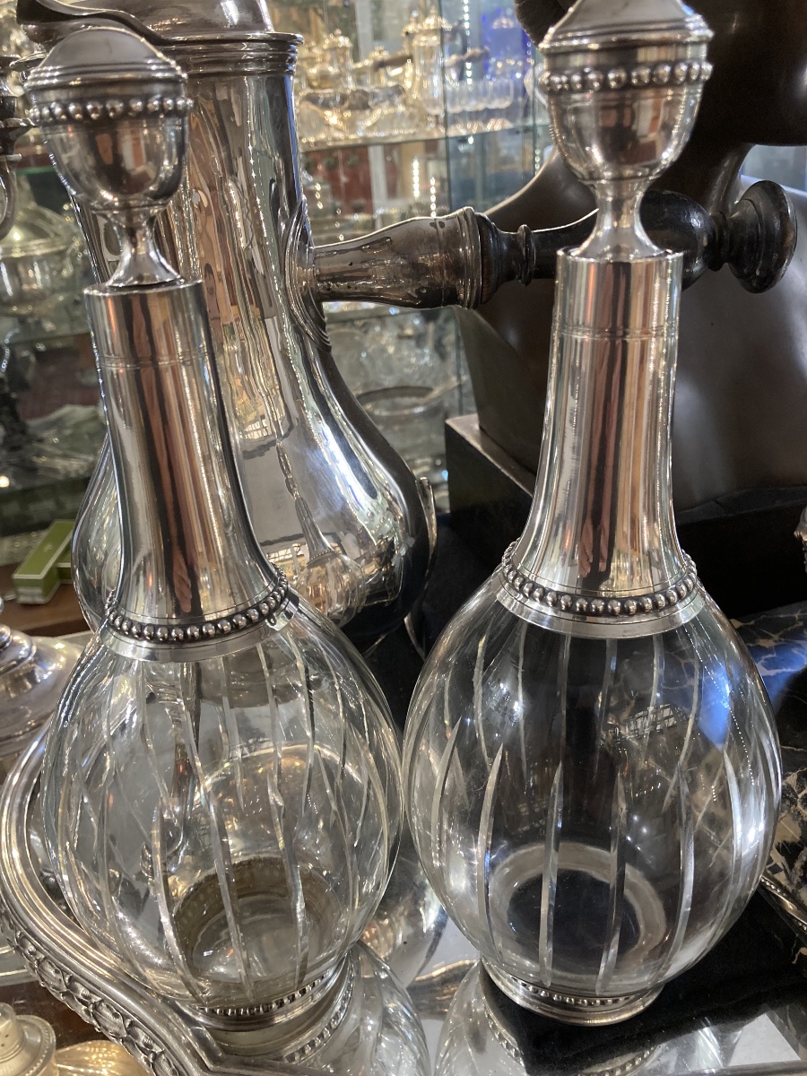 Pair Of Crystal And Silver Decanters -photo-2