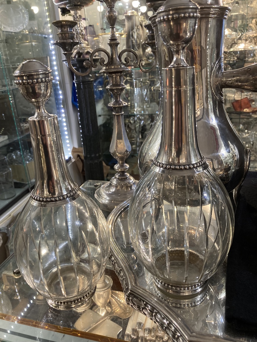 Pair Of Crystal And Silver Decanters 