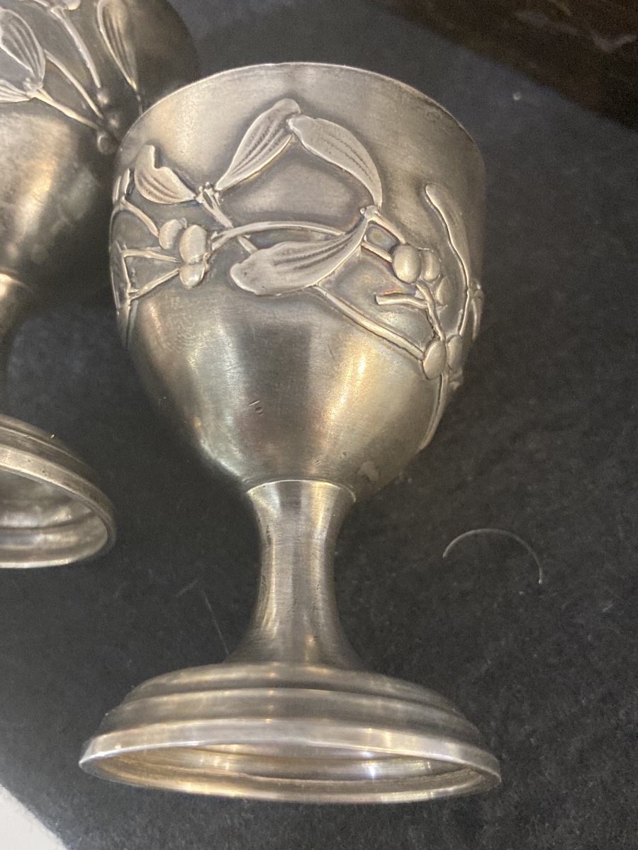 Paire de coquetiers art nouveau argent Minerve -photo-2