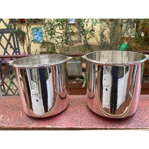Pair Of Old Silver Metal Buckets 