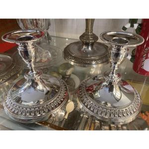 Paire de bougeoirs métal argenté 