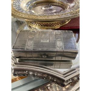 Tabatière Malle trompe l’œil russe argent 