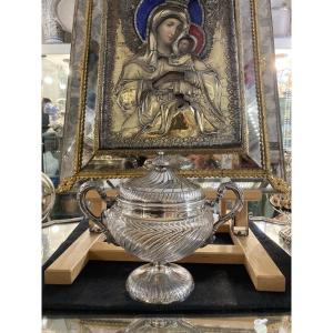 Confiturier cristal style LXV et argent massif Minerve