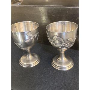 Pair Of Art Nouveau "minerva" Silver Egg Cups