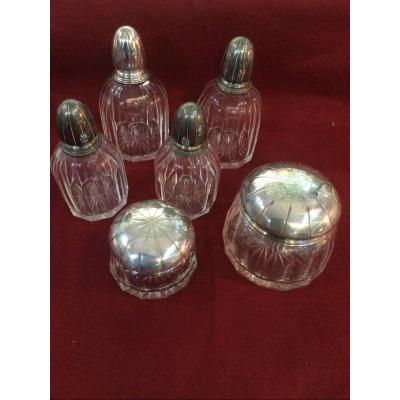 Crystal And Sterling Silver Toilet Service Minerva. 6 Pieces