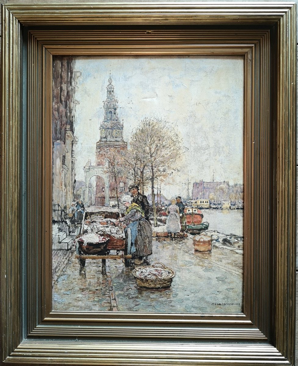 Hans HERRMANN (1858-1942) Allemand  "Amsterdam"   44x33cm huile sur paneau