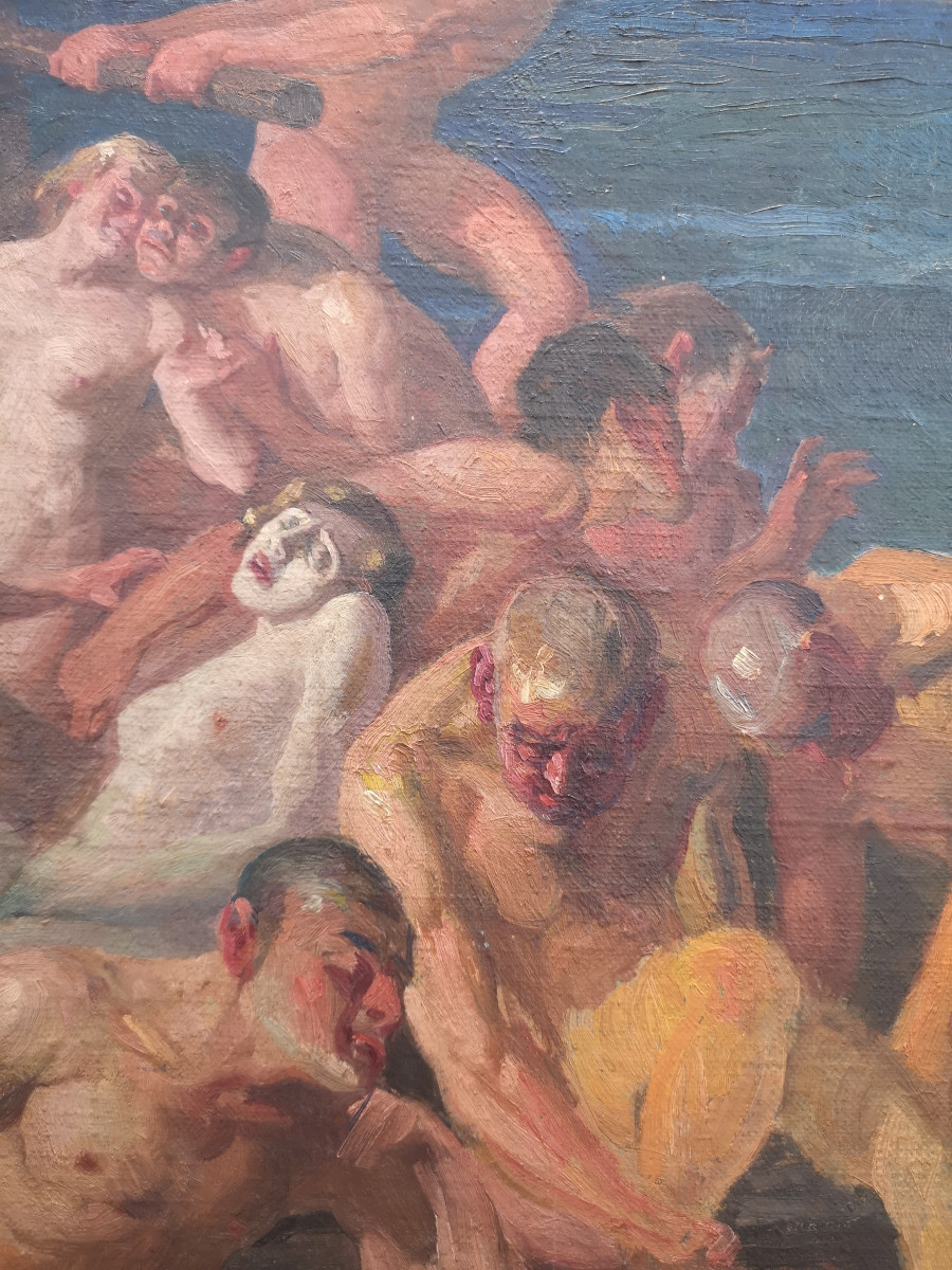 Jose Segrelles (1885-1969) "la Barque De Charon" 51x69 Cm Huile Sur Toile -photo-4